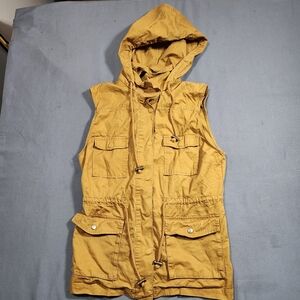 Love Tree Utility Hooded Vest Jacket Women Sz. Medium 100% Cotton Yellow